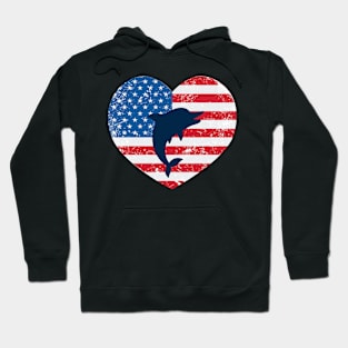 American Flag Heart Love Dolphin Usa Patriotic 4Th Of July Hoodie